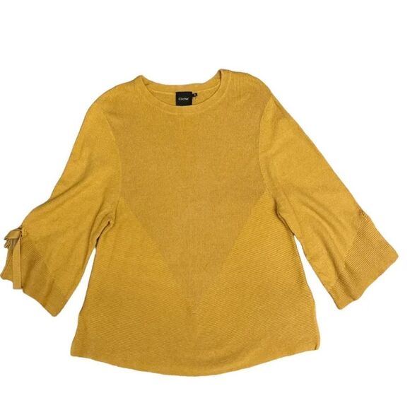 MICHELLE NICOLE CLICHE Sweater Womens Small Yellow Gold 3/4 Sleeves Tie Sleeves - Picture 2 of 11